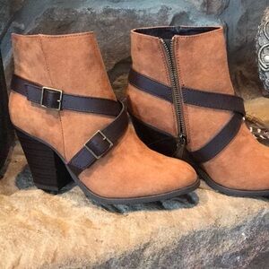 Tan/butterscotch colored booties, faux suede